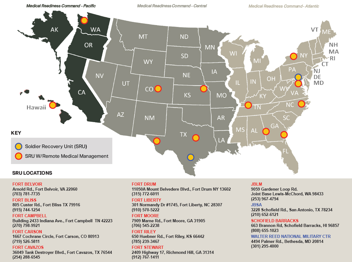Army Recovery Care Program (ARCP) Soldier Recovery Unit (SRU) Map