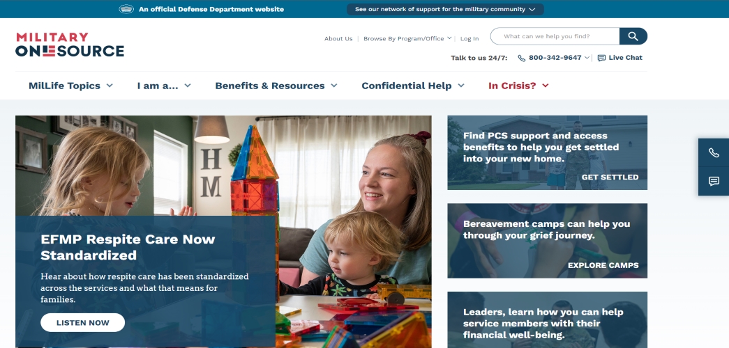 Link to and screenshot of the Military OneSource website.