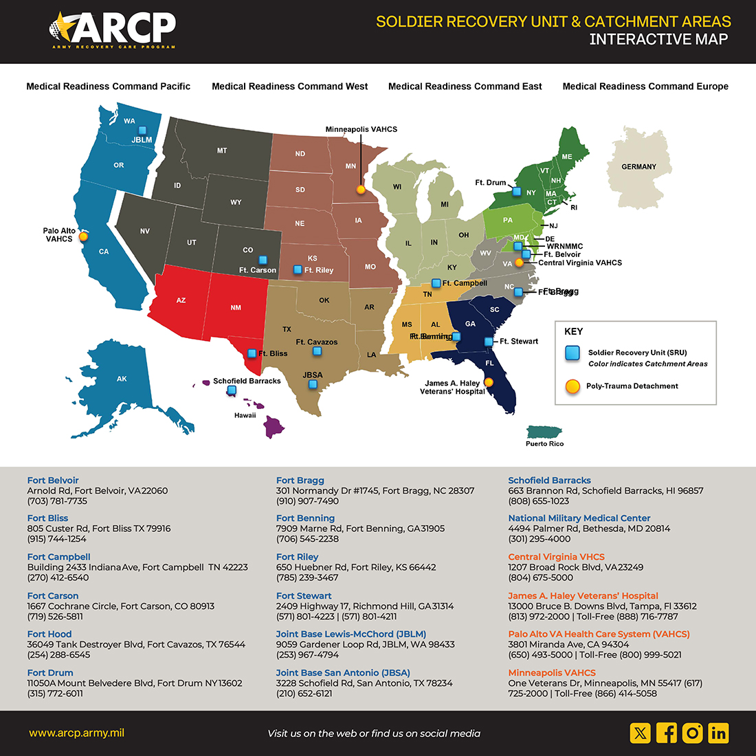 Army Recovery Care Program (ARCP) Soldier Recovery Unit (SRU) Map